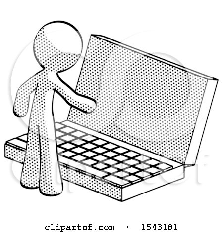 Halftone Design Mascot Man Using Large Laptop Computer by Leo Blanchette