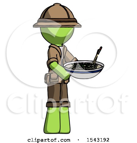 Green Explorer Ranger Man Holding Noodles Offering to Viewer by Leo Blanchette