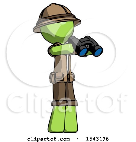 Green Explorer Ranger Man Holding Binoculars Ready to Look Right by Leo Blanchette