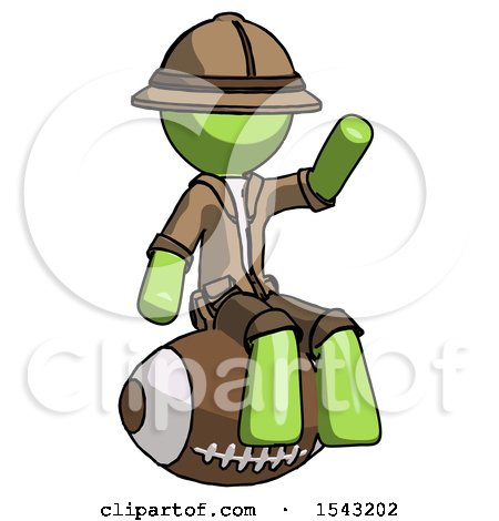 Green Explorer Ranger Man Sitting on Giant Football by Leo Blanchette