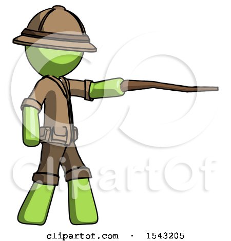 Green Explorer Ranger Man Pointing with Hiking Stick by Leo Blanchette