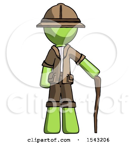 Green Explorer Ranger Man Standing with Hiking Stick by Leo Blanchette