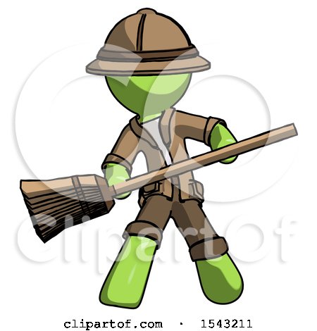 Green Explorer Ranger Man Broom Fighter Defense Pose by Leo Blanchette