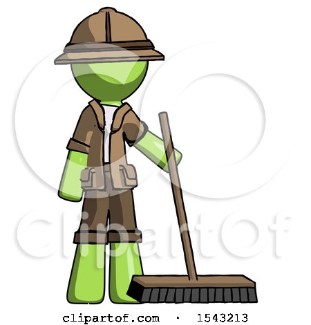 Green Explorer Ranger Man Standing with Industrial Broom by Leo Blanchette