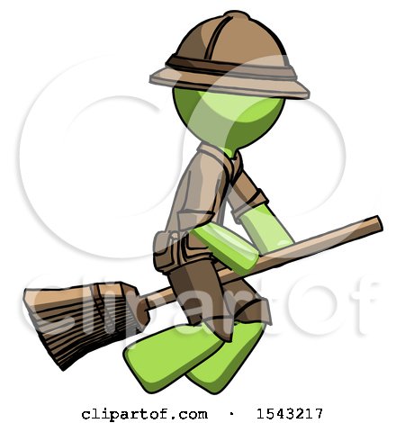 Green Explorer Ranger Man Flying on Broom by Leo Blanchette