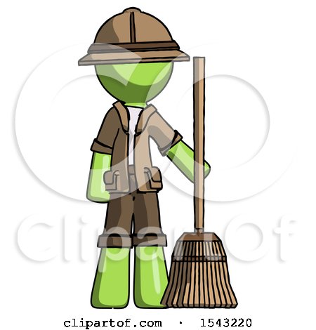 Green Explorer Ranger Man Standing with Broom Cleaning Services by Leo Blanchette