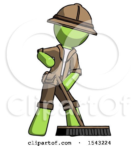 Green Explorer Ranger Man Cleaning Services Janitor Sweeping Floor with Push Broom by Leo Blanchette