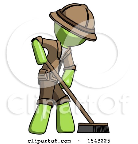Green Explorer Ranger Man Cleaning Services Janitor Sweeping Side View by Leo Blanchette