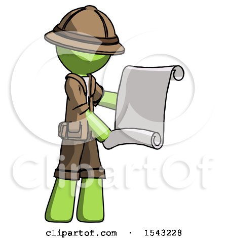 Green Explorer Ranger Man Holding Blueprints or Scroll by Leo Blanchette