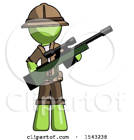 Green Explorer Ranger Man Holding Sniper Rifle Gun by Leo Blanchette