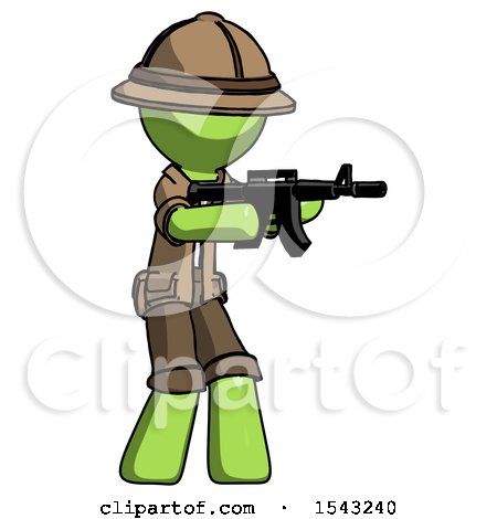 Green Explorer Ranger Man Shooting Automatic Assault Weapon by Leo Blanchette