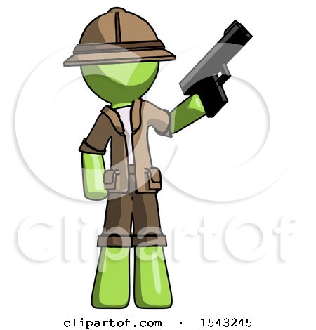 Green Explorer Ranger Man Holding Handgun by Leo Blanchette