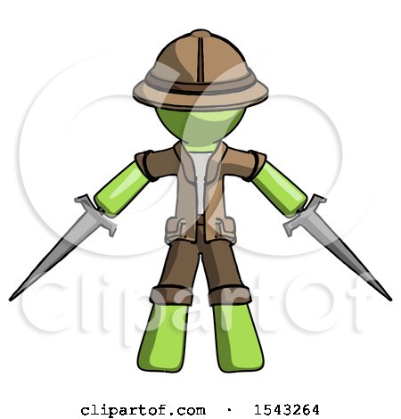 Green Explorer Ranger Man Two Sword Defense Pose by Leo Blanchette