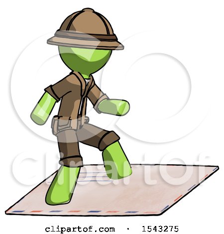 Green Explorer Ranger Man on Postage Envelope Surfing by Leo Blanchette