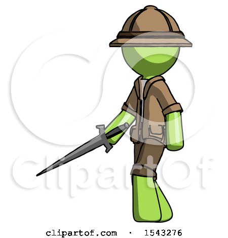 Green Explorer Ranger Man with Sword Walking Confidently by Leo Blanchette