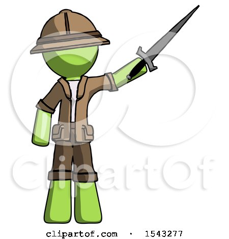 Green Explorer Ranger Man Holding Sword in the Air Victoriously by Leo Blanchette