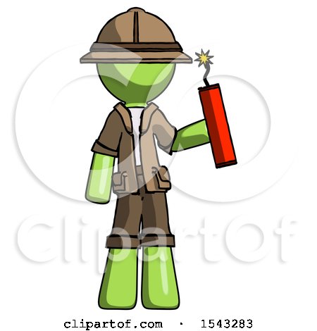 Green Explorer Ranger Man Holding Dynamite with Fuse Lit by Leo Blanchette
