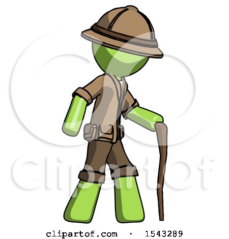 Green Explorer Ranger Man Walking with Hiking Stick by Leo Blanchette