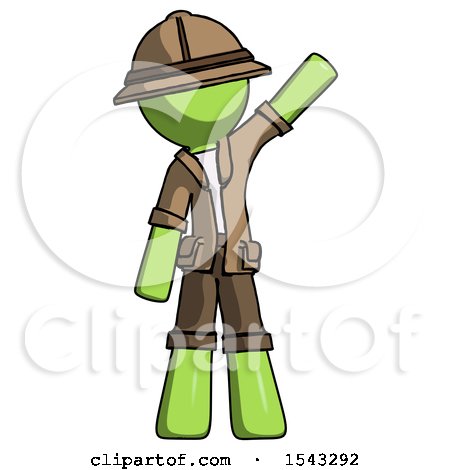 Green Explorer Ranger Man Waving Emphatically with Left Arm by Leo Blanchette
