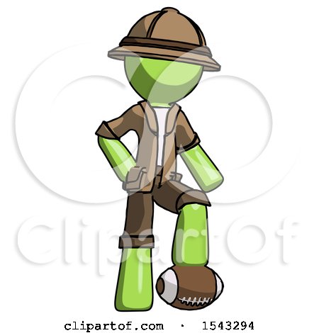 Green Explorer Ranger Man Standing with Foot on Football by Leo Blanchette