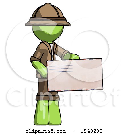 Green Explorer Ranger Man Presenting Large Envelope by Leo Blanchette