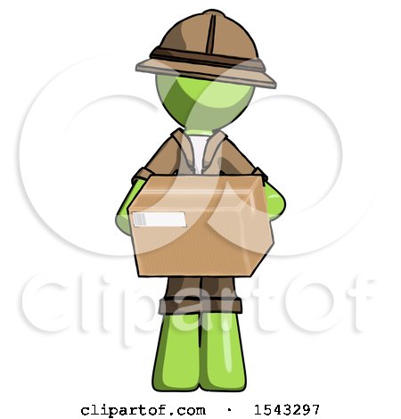 Green Explorer Ranger Man Holding Box Sent or Arriving in Mail by Leo Blanchette