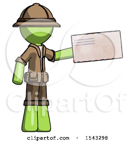 Green Explorer Ranger Man Holding Large Envelope by Leo Blanchette