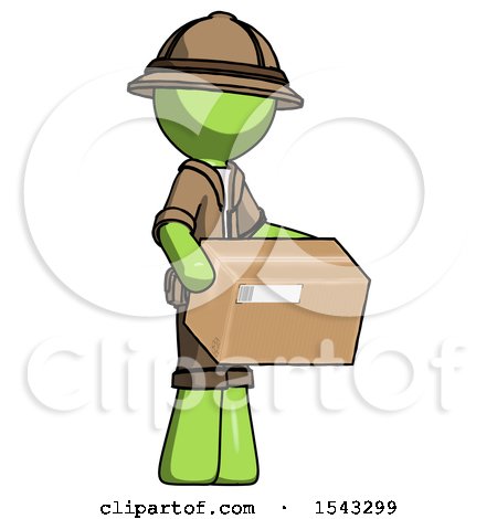 Green Explorer Ranger Man Holding Package to Send or Recieve in Mail by Leo Blanchette