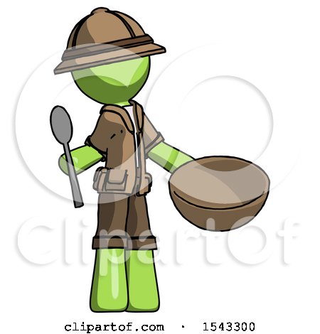 Green Explorer Ranger Man with Empty Bowl and Spoon Ready to Make Something by Leo Blanchette