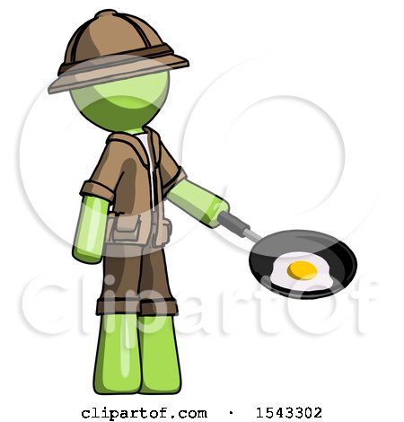 Green Explorer Ranger Man Frying Egg in Pan or Wok Facing Right by Leo Blanchette