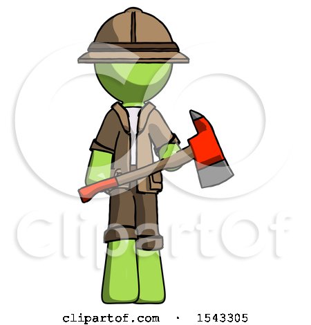 Green Explorer Ranger Man Holding Red Fire Fighter's Ax by Leo Blanchette