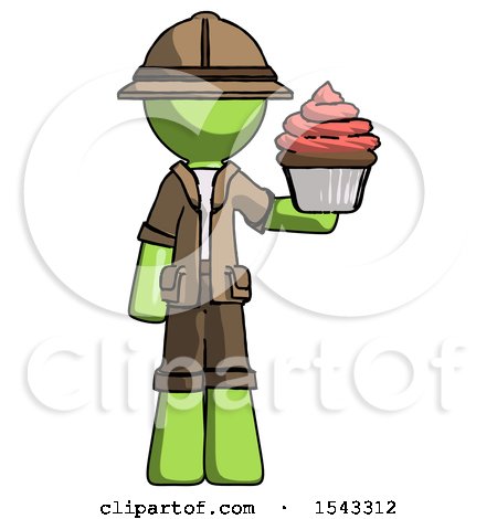Green Explorer Ranger Man Presenting Pink Cupcake to Viewer by Leo Blanchette