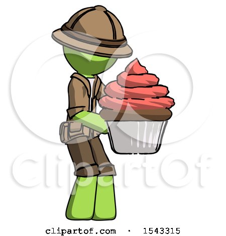 Green Explorer Ranger Man Holding Large Cupcake Ready to Eat or Serve by Leo Blanchette