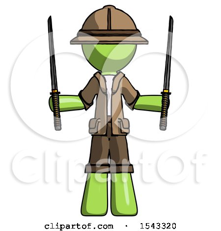 Green Explorer Ranger Man Posing with Two Ninja Sword Katanas up by Leo Blanchette