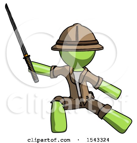 Green Explorer Ranger Man with Ninja Sword Katana in Defense Pose by Leo Blanchette