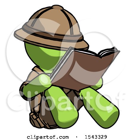 Green Explorer Ranger Man Reading Book While Sitting down by Leo Blanchette