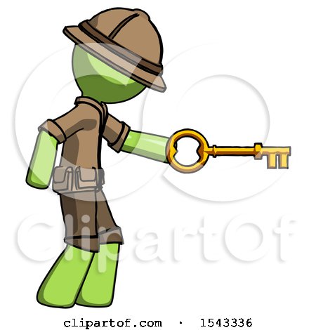 Green Explorer Ranger Man with Big Key of Gold Opening Something by Leo Blanchette