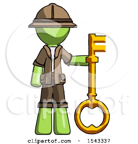 Green Explorer Ranger Man Holding Key Made of Gold by Leo Blanchette