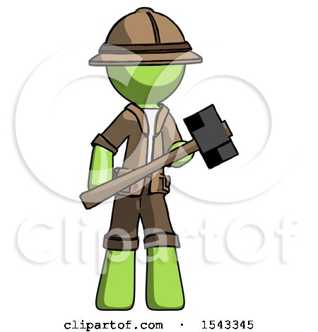 Green Explorer Ranger Man with Sledgehammer Standing Ready to Work or Defend by Leo Blanchette