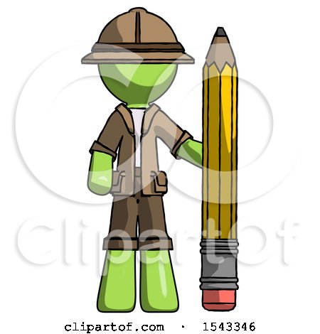 Green Explorer Ranger Man with Large Pencil Standing Ready to Write by Leo Blanchette