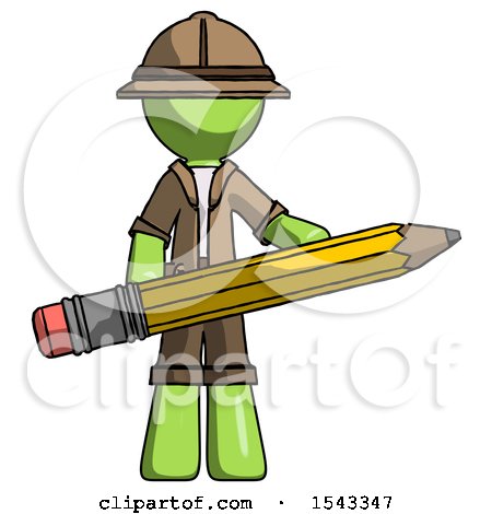 Green Explorer Ranger Man Writer or Blogger Holding Large Pencil by Leo Blanchette
