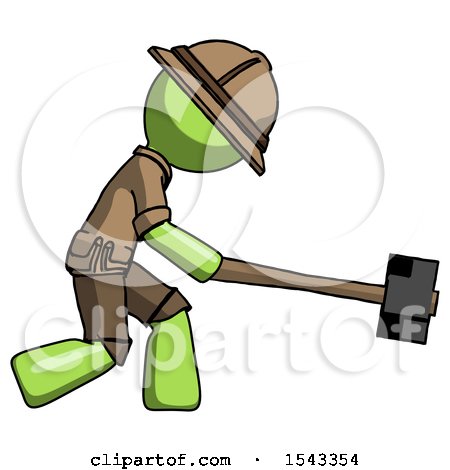 Green Explorer Ranger Man Hitting with Sledgehammer, or Smashing Something by Leo Blanchette
