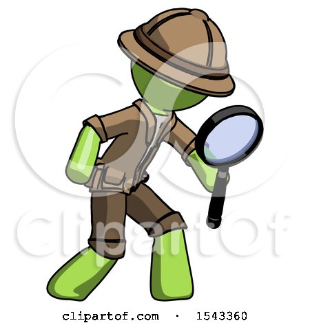 Green Explorer Ranger Man Inspecting with Large Magnifying Glass Right by Leo Blanchette