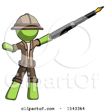 Green Explorer Ranger Man Pen Is Mightier Than the Sword Calligraphy Pose by Leo Blanchette