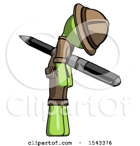 Green Explorer Ranger Man Impaled Through Chest with Giant Pen by Leo Blanchette