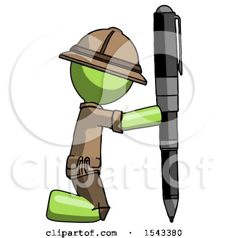 Green Explorer Ranger Man Posing with Giant Pen in Powerful yet Awkward Manner. by Leo Blanchette