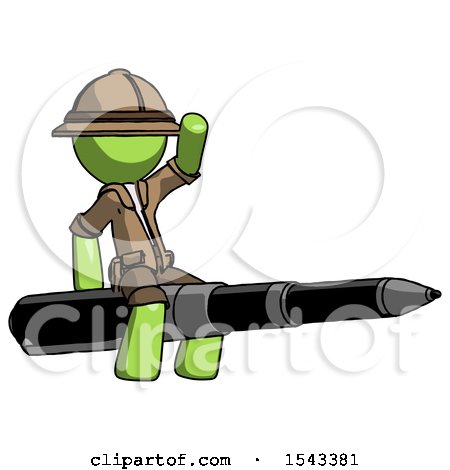 Green Explorer Ranger Man Riding a Pen like a Giant Rocket by Leo Blanchette