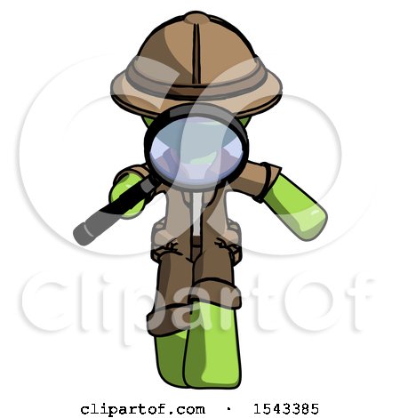 Green Explorer Ranger Man Looking down Through Magnifying Glass by Leo Blanchette
