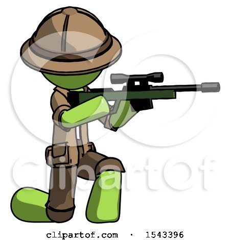 Green Explorer Ranger Man Kneeling Shooting Sniper Rifle by Leo Blanchette