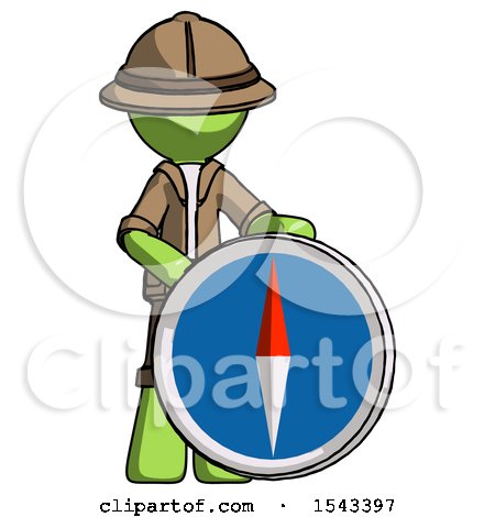 Green Explorer Ranger Man Standing Beside Large Compass by Leo Blanchette